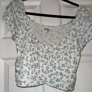 PacSun White and Blue Floral Crop Top